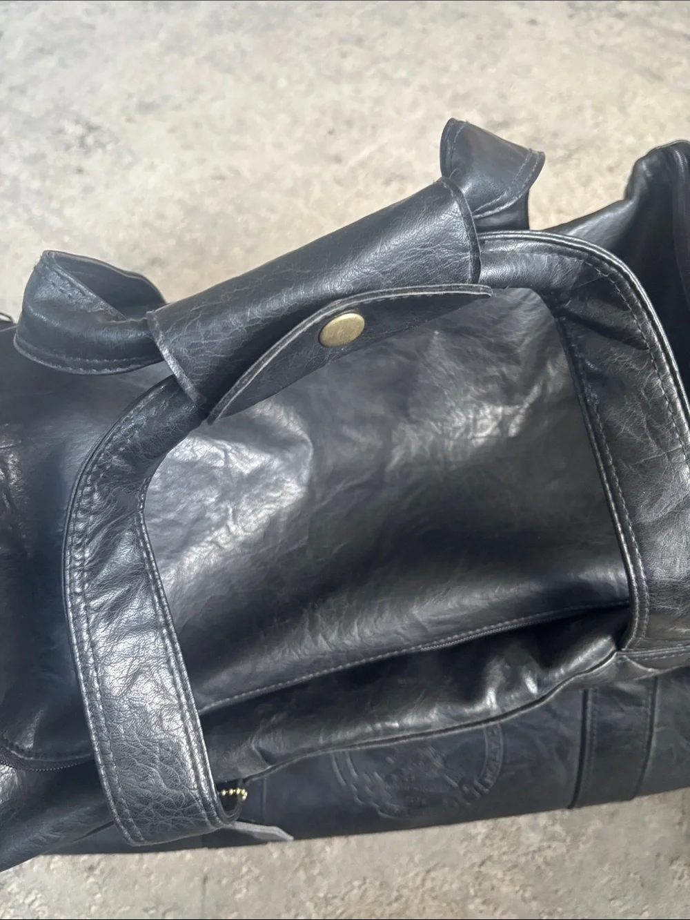 VINTAGE 90s NRA Black Leather Weekender Duffel Bag RARE